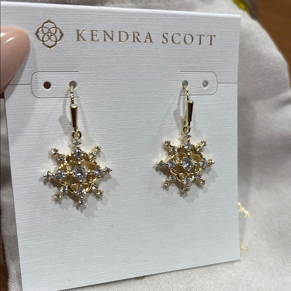 NIB Kendra Scott Snow Crystal Gold Drop Earrings in White CZ - Picture 4 of 6